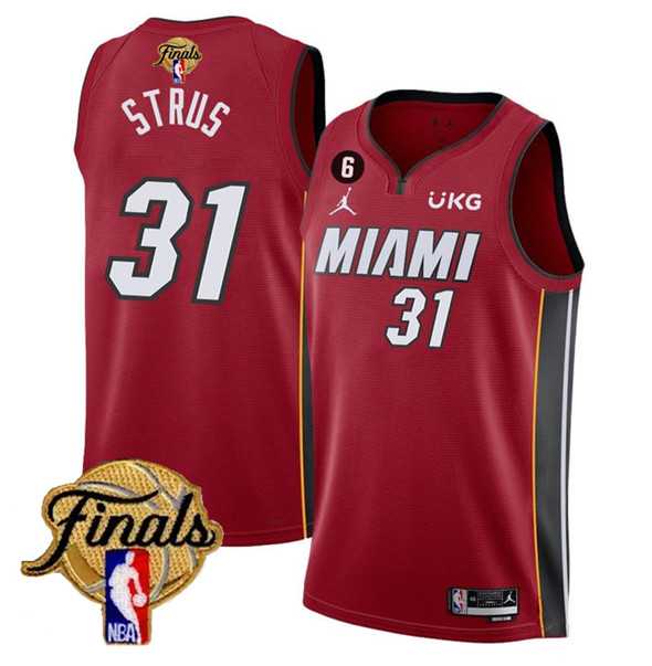 Men%27s Miami Heat #31 Max Strus Red 2023 Finals Statement Edition With NO.6 Patch Stitched Basketball Jersey Dzhi->miami heat->NBA Jersey